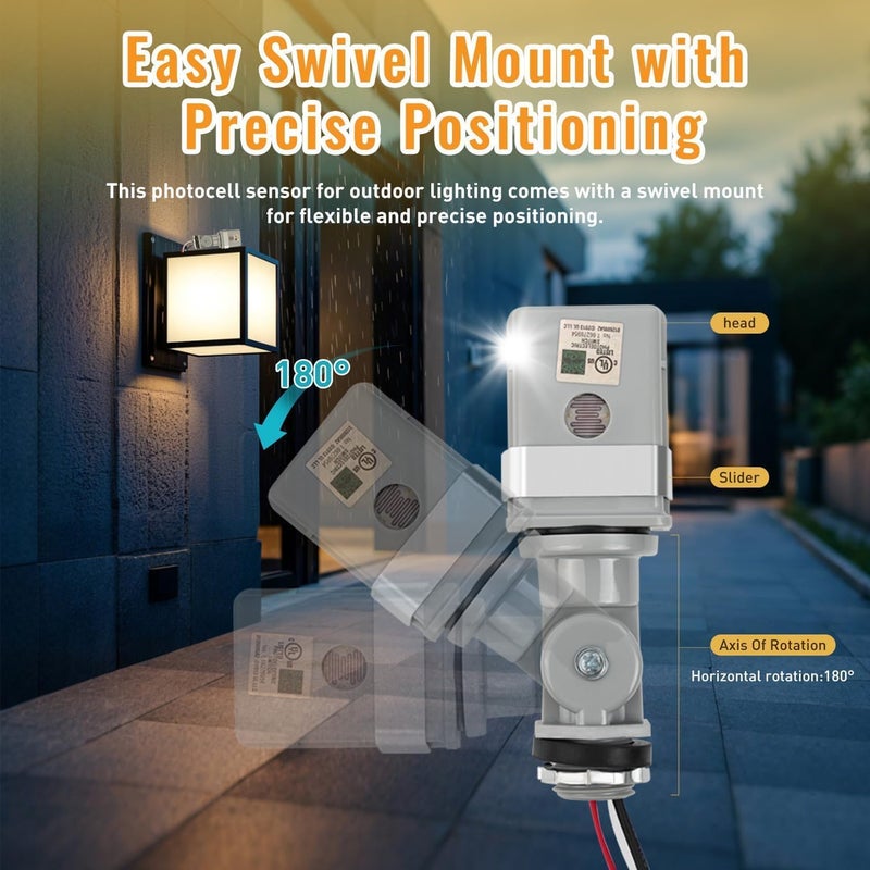 RAWILL 1 Pack Photocell Sensor for Outdoor Lights, 120VAC Dusk to Dawn Photocell Switch, IP54 Waterproof for Yard, Parking Lot, Street - Image 2